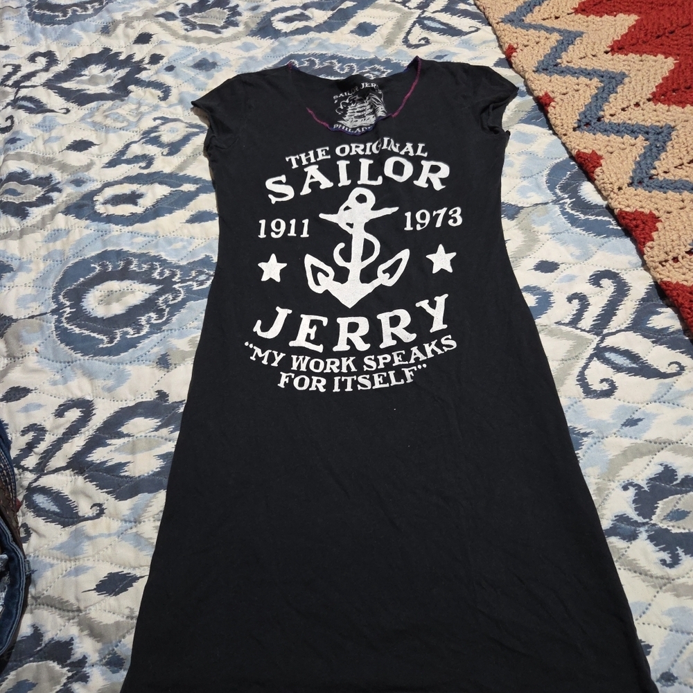 SAILOR JERRY Sz Small Vintage 2008  Tee Is Extra Long Could Be A Mini Dress
